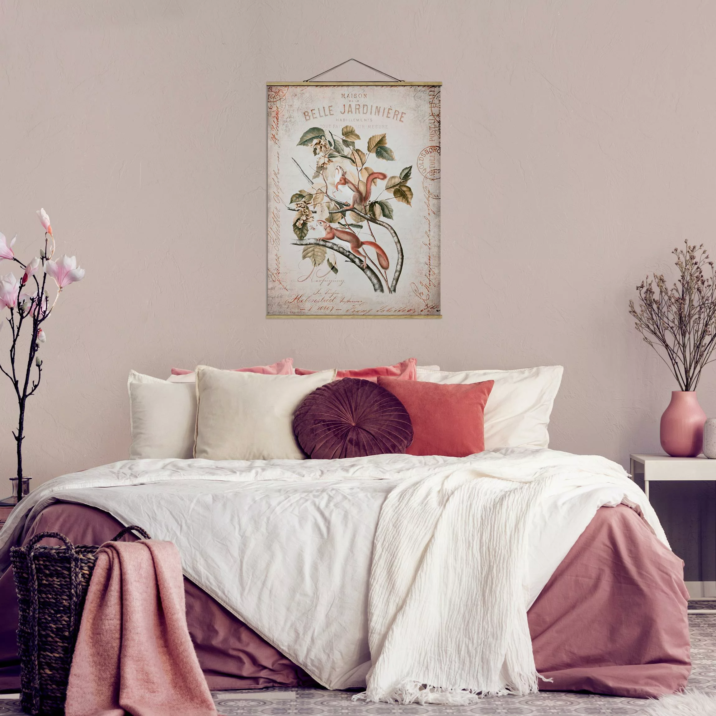 Stoffbild Blumen mit Posterleisten - Hochformat Shabby Chic Collage - Eichh günstig online kaufen