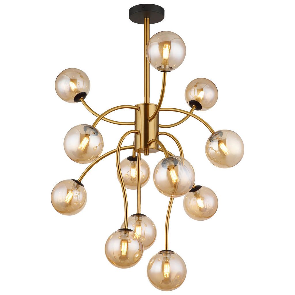 GLOBO Deckenleuchte gold messing amber Metall Glas H/D: ca. 93x62 cm G9 12 günstig online kaufen