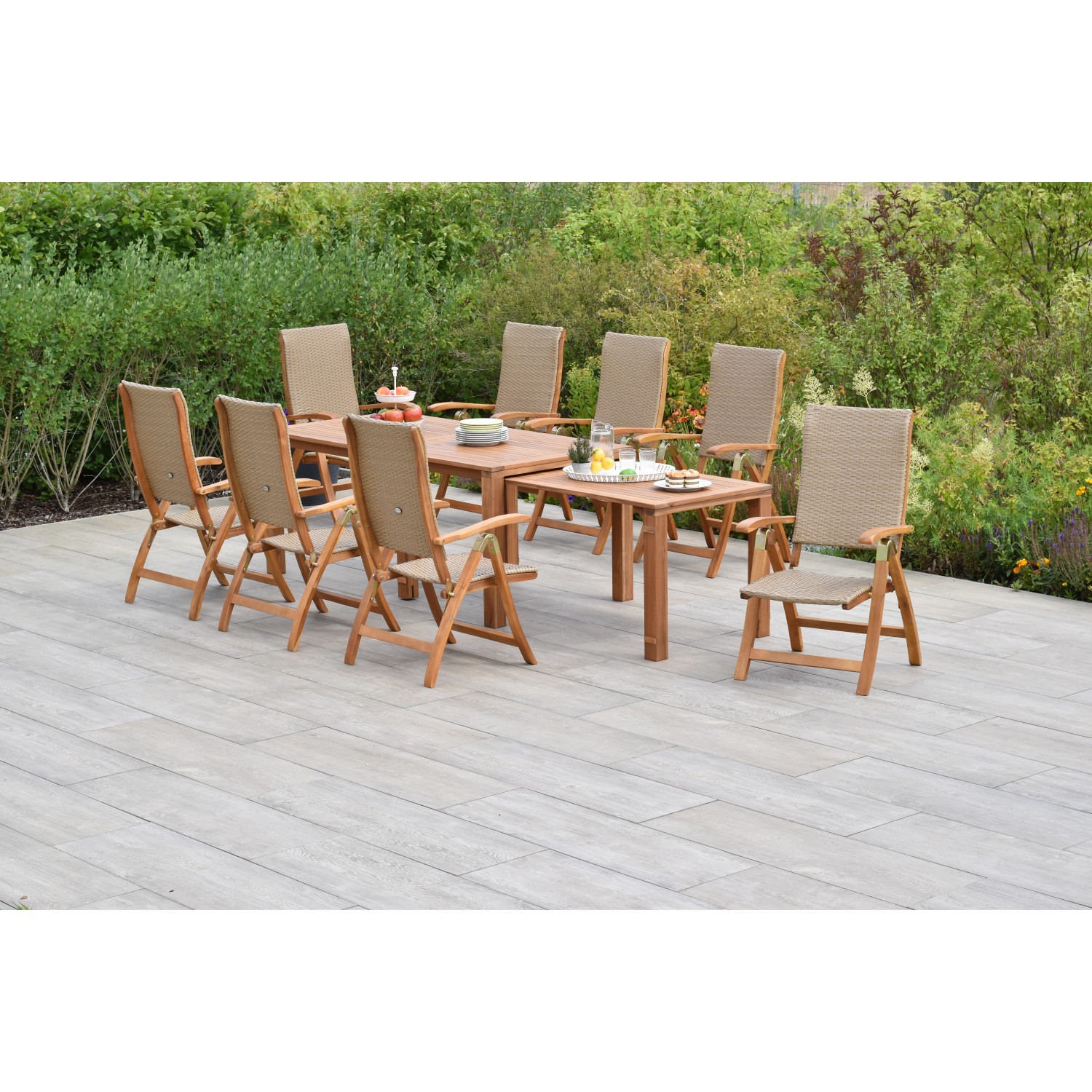 Merxx Capri Set 9-tlg. mit Flex-Gartentisch Ausziehbar 180/370 x 90 cm günstig online kaufen
