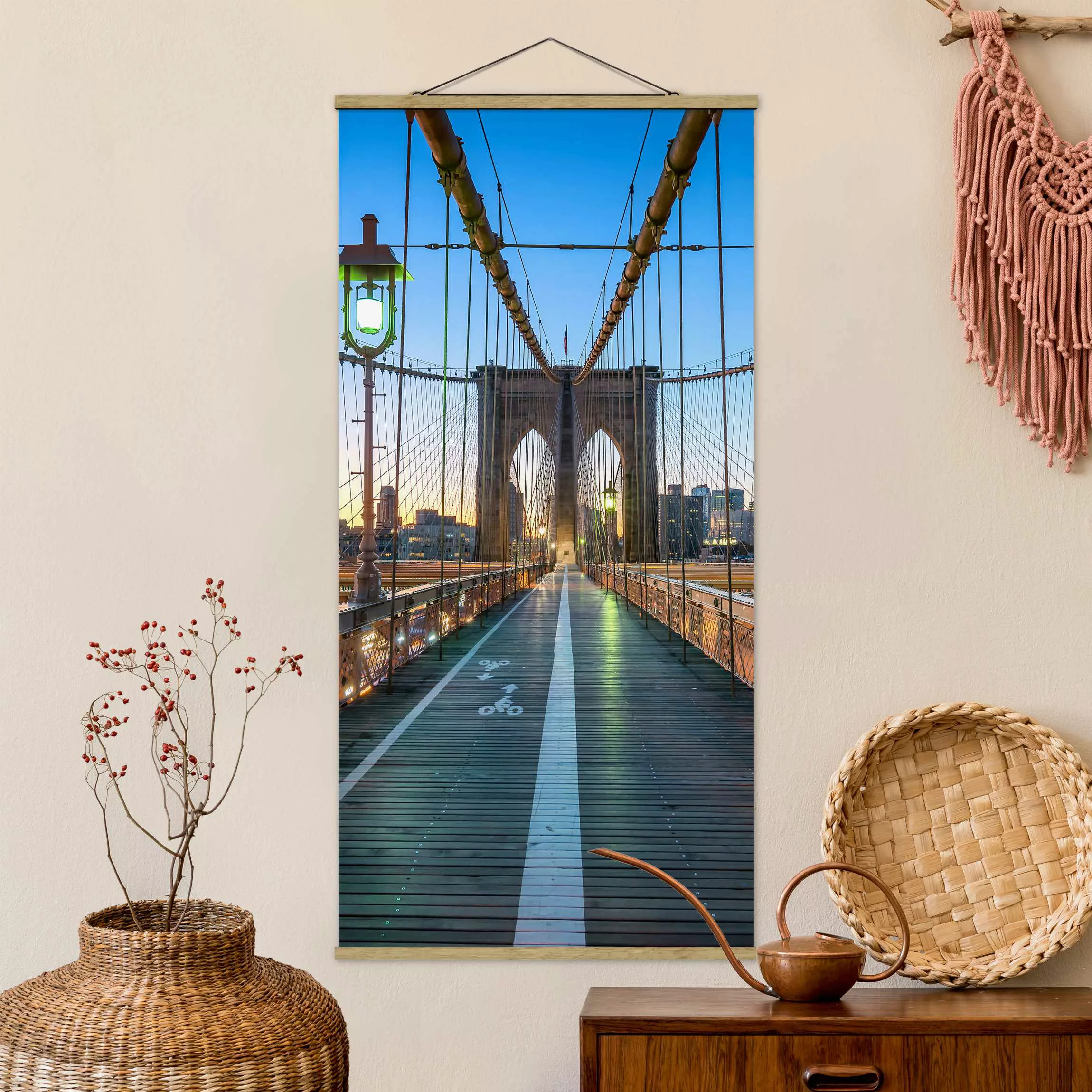 Stoffbild mit Posterleisten Morgenblick von der Brooklyn Bridge günstig online kaufen