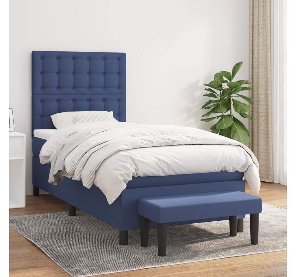 vidaXL Boxspringbett Boxspringbett mit Matratze Blau 100x200 cm Stoff Bett günstig online kaufen