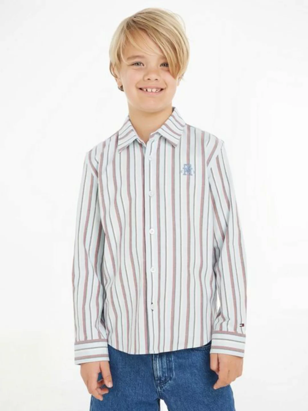 Tommy Hilfiger Langarmhemd SPLIT GLOBAL STRIPE SHIRT mit modischer Label-St günstig online kaufen