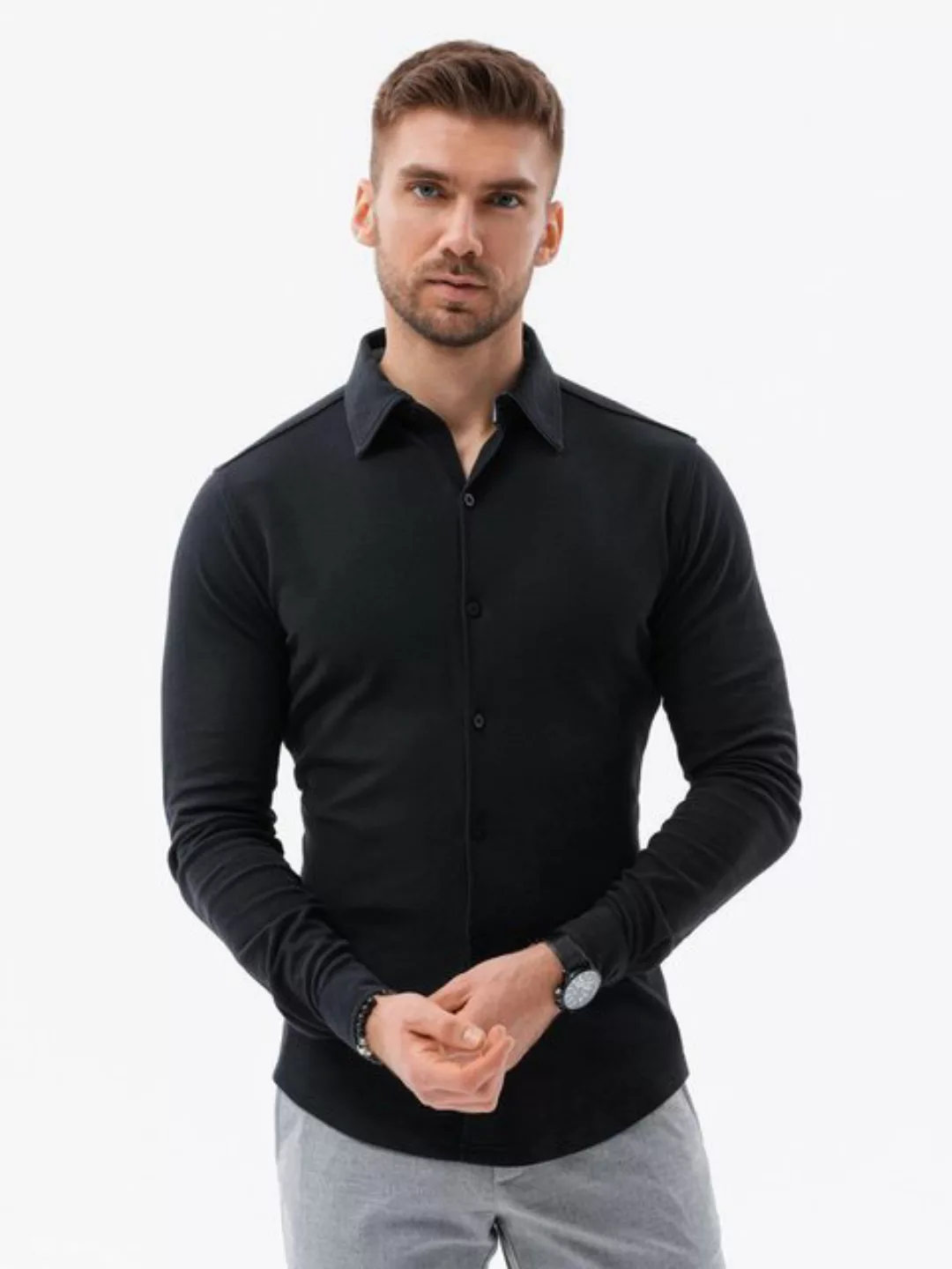 OMBRE Langarmhemd Herrenstrickhemd SLIM FIT langarm günstig online kaufen