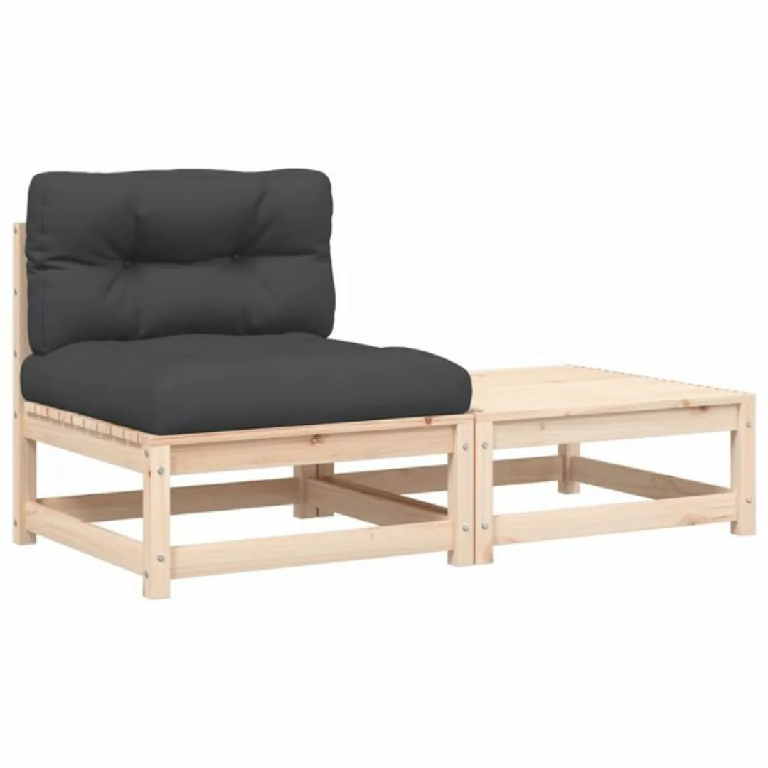 vidaXL Sofa, Gartensofa ohne Armlehnen mit Kissen und Hocker günstig online kaufen