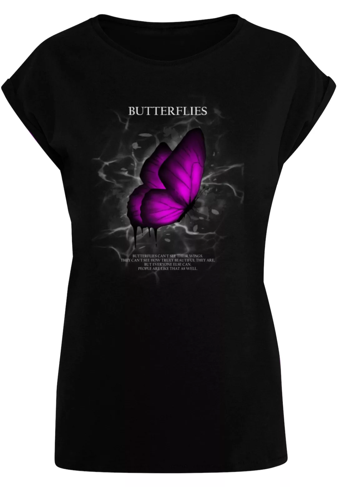 Merchcode T-Shirt "Merchcode Damen Ladies Butterflies Extended Shoulder Tee günstig online kaufen