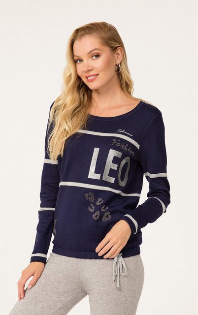 Passioni Strickpullover mit „Leo“-Textdruck und Tiermusterelementen günstig online kaufen