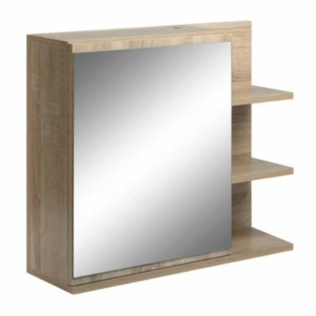 kleankin Spiegelschrank mit 3 Ablageflächen natur günstig online kaufen