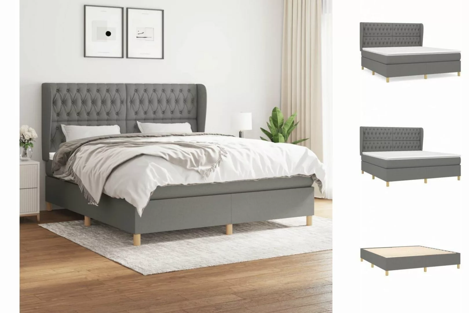 vidaXL Boxspringbett Boxspringbett mit Matratze Dunkelgrau 180x200 cm Stoff günstig online kaufen