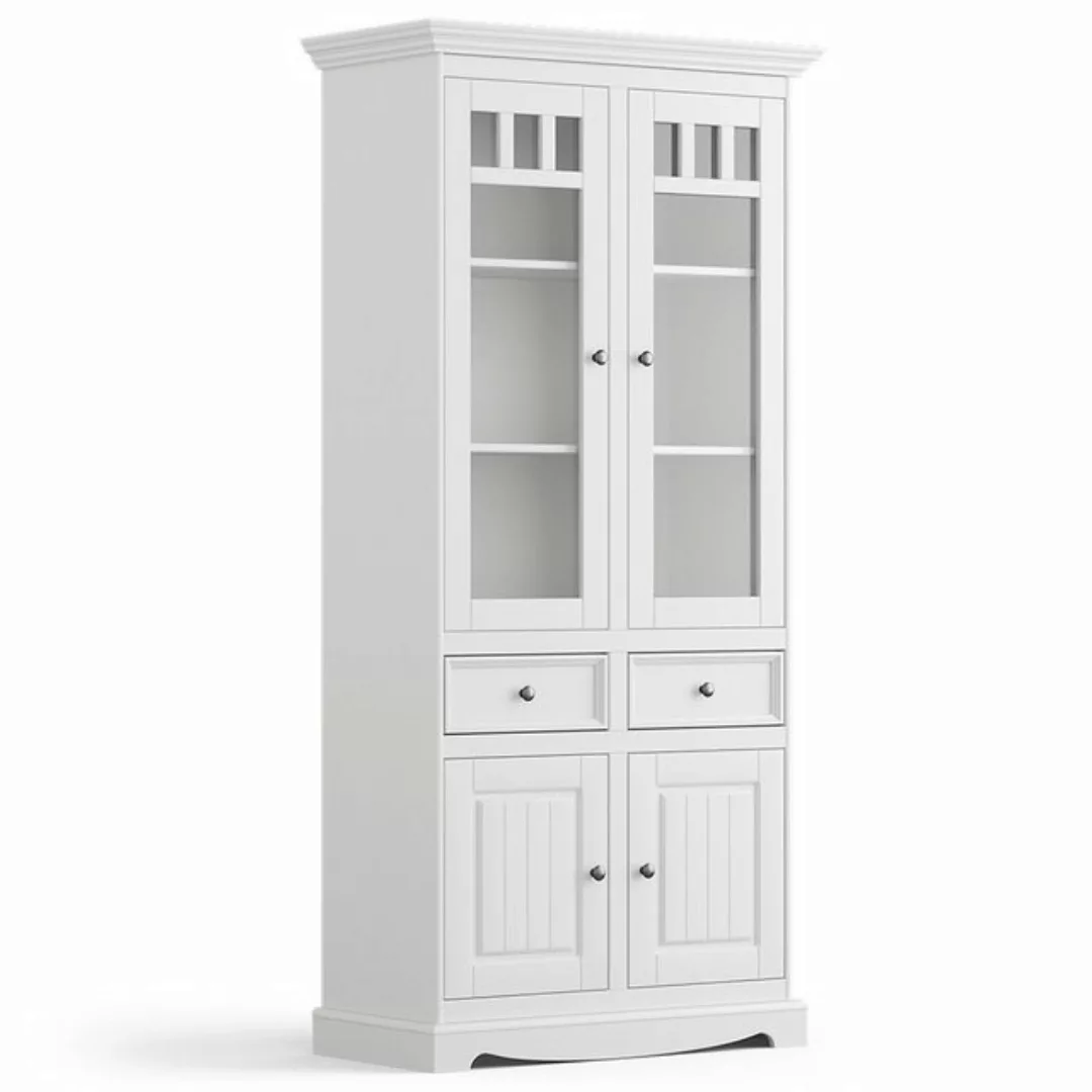 Lomadox Vitrine BORMIO-163 Massivholz, weiß, 90 cm breit günstig online kaufen