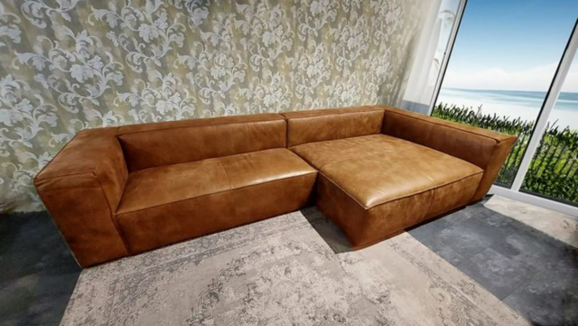 Natur24 Sofa Sofa SummerxXL Ottomane Rechts Leder Braun 354x156x71 Block Co günstig online kaufen