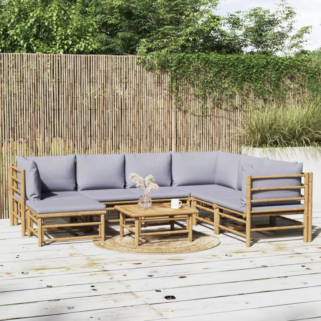 Vidaxl 8-tlg. Garten-lounge-set Mit Kissen Hellgrau Bambus günstig online kaufen