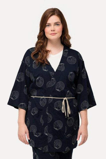 Ulla Popken T-Shirt Kimono Stickerei V-Ausschnitt 3/4-Arm Biobaumwolle günstig online kaufen