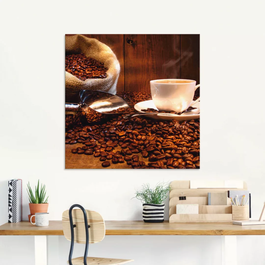 Artland Glasbild "Kaffeetasse und Leinensack auf Tisch", Getränke, (1 St.), günstig online kaufen