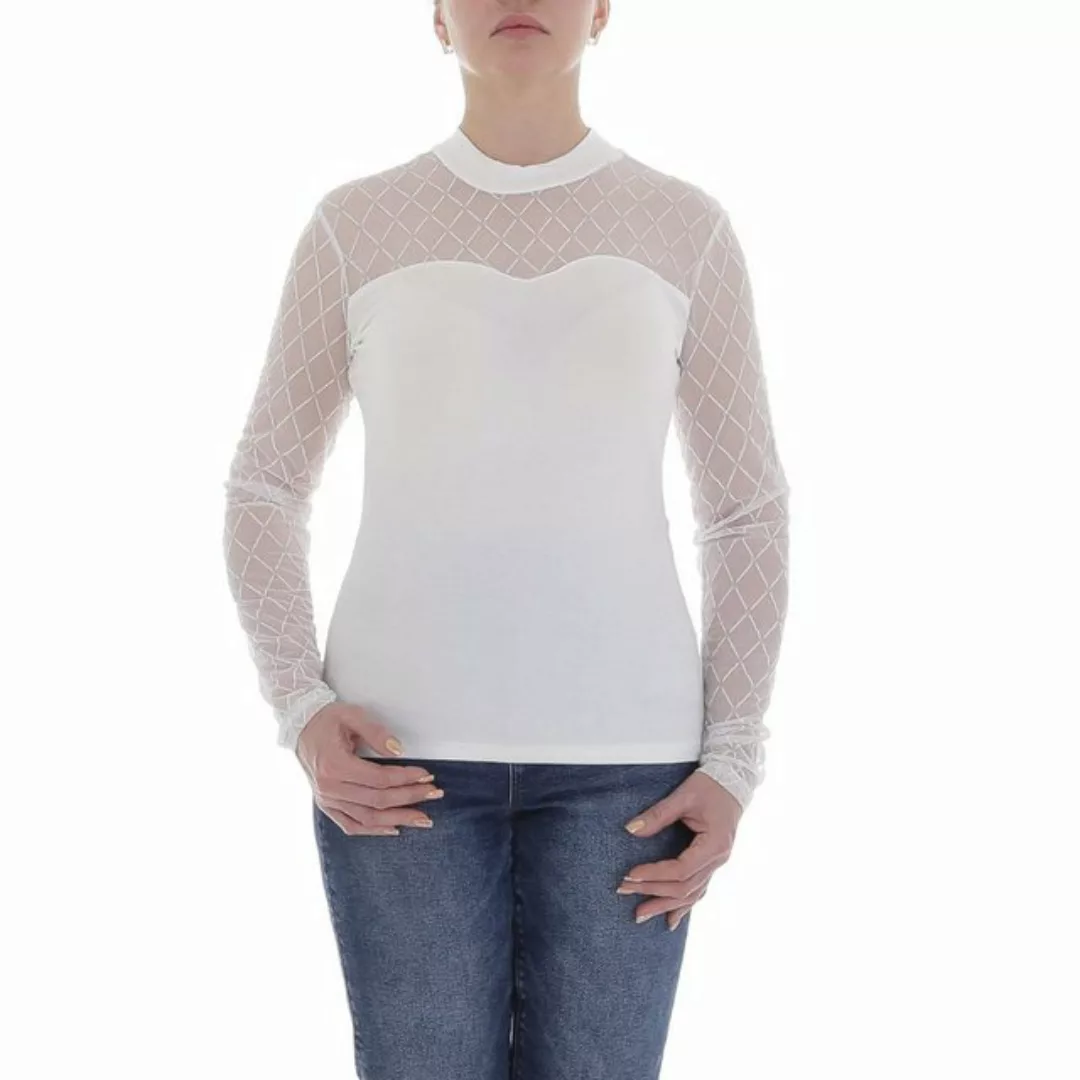 Ital-Design Langarmbluse Damen Elegant Glitzer Transparent Top & Shirt in W günstig online kaufen
