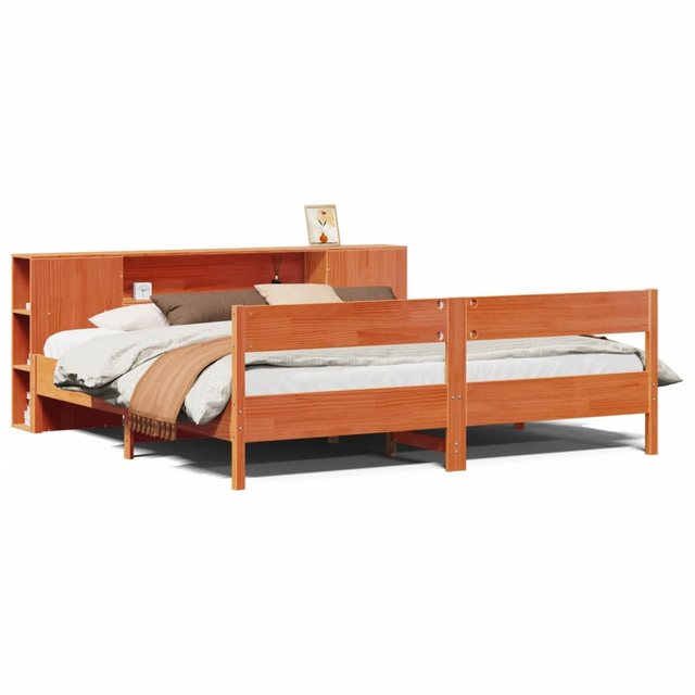 vidaXL Bett, Massivholzbett mit Regal ohne Matratze Wachsbraun 180x200 cm günstig online kaufen