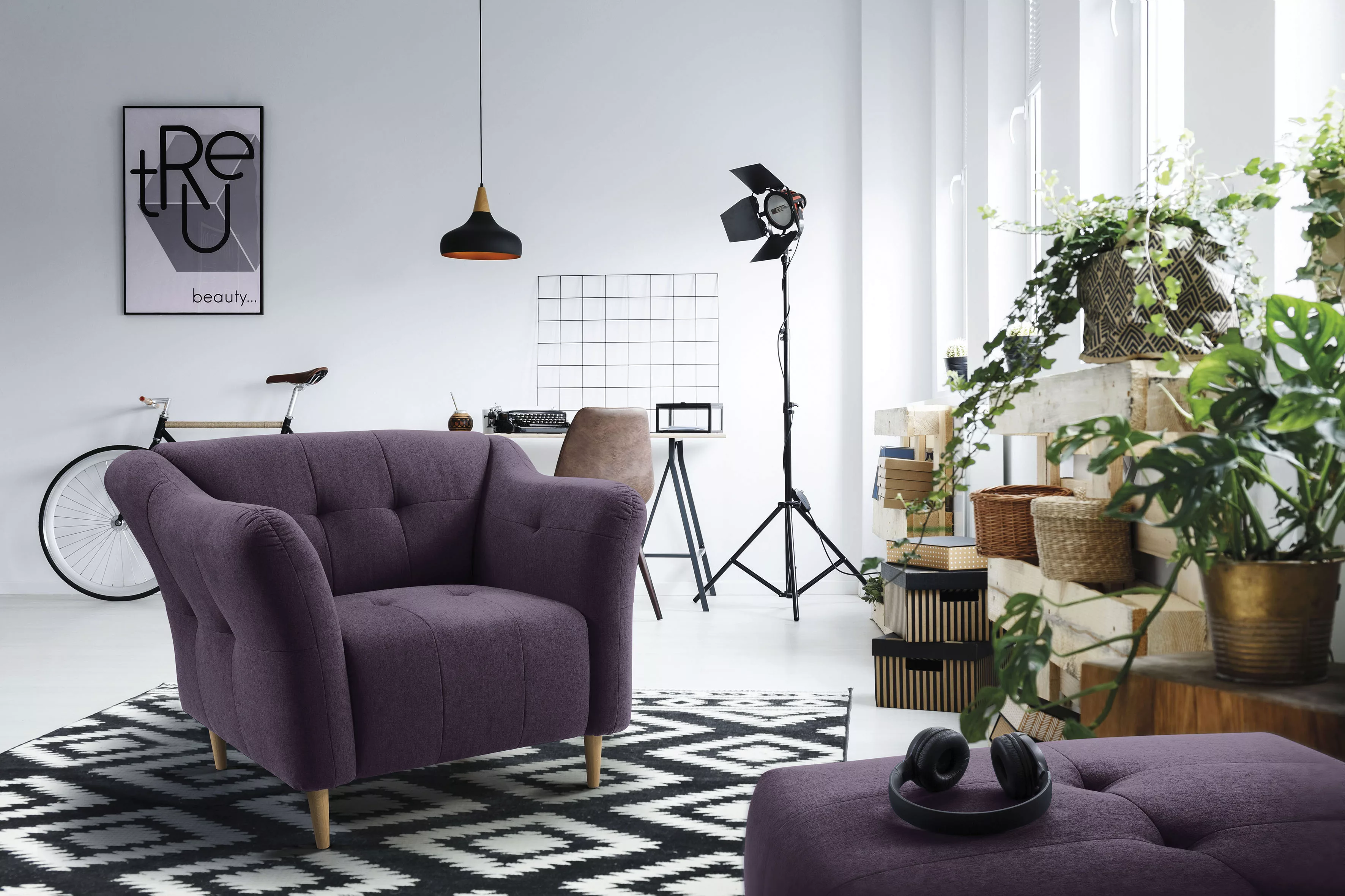 exxpo - sofa fashion Sessel »Soraya, Loungesessel«, mit Holzfüßen, frei im günstig online kaufen