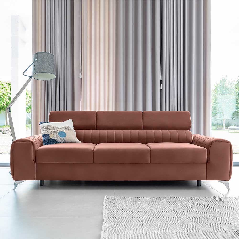 Sofa Couch in Rosenholz aus Velours günstig online kaufen