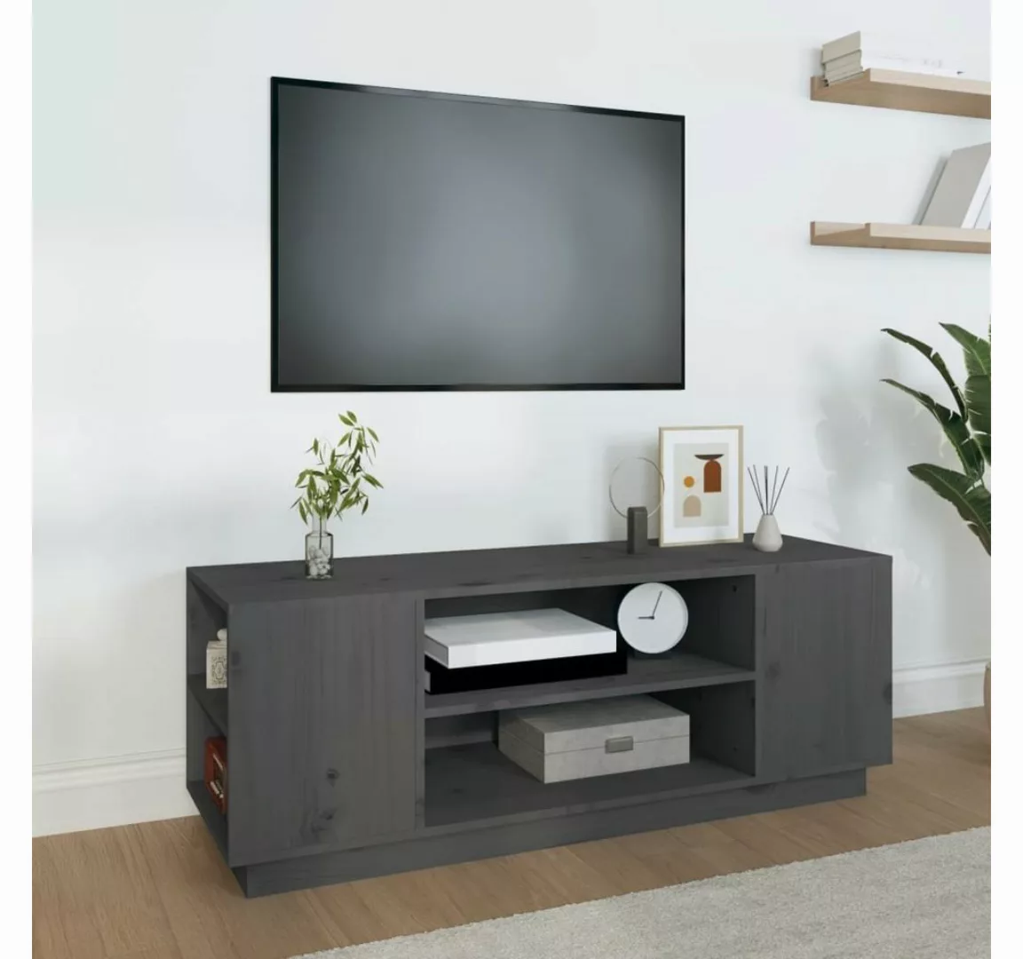 vidaXL TV-Schrank TV-Schrank Grau 110x35x40,5 cm Massivholz Kiefer Lowboard günstig online kaufen