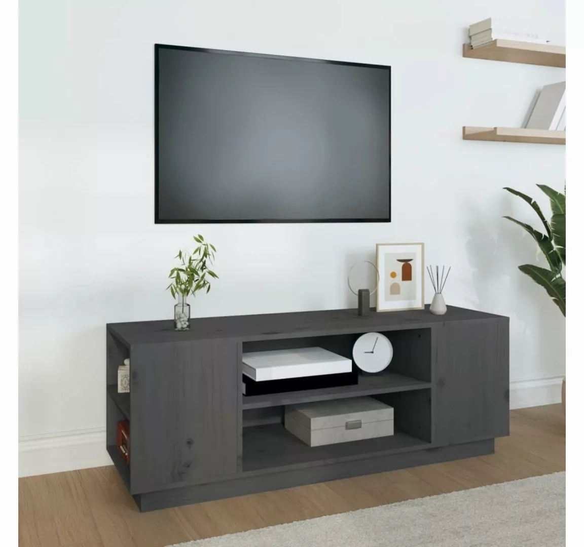 furnicato TV-Schrank Grau 110x35x40,5 cm Massivholz Kiefer günstig online kaufen