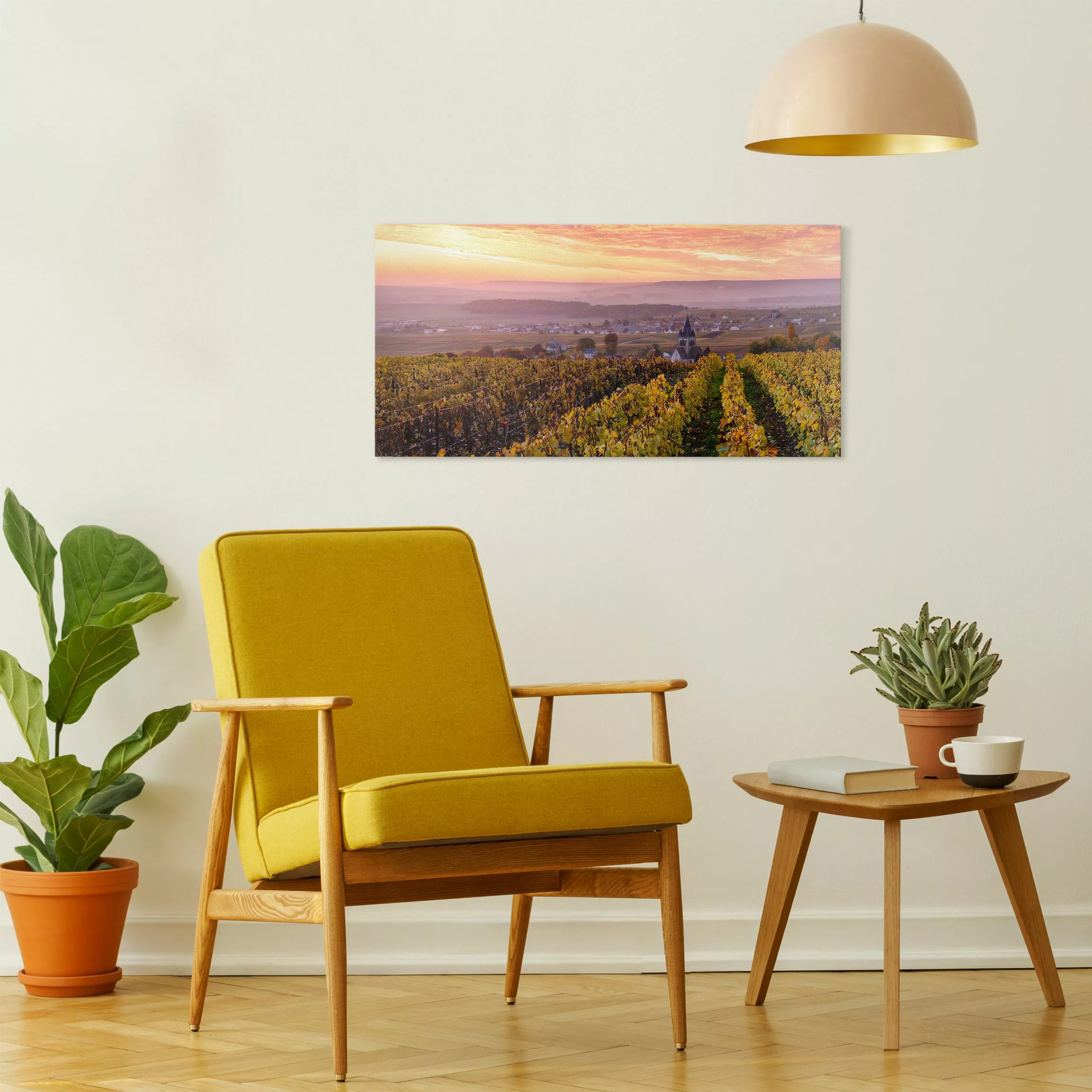 Leinwandbild Weinplantage bei Sonnenuntergang günstig online kaufen