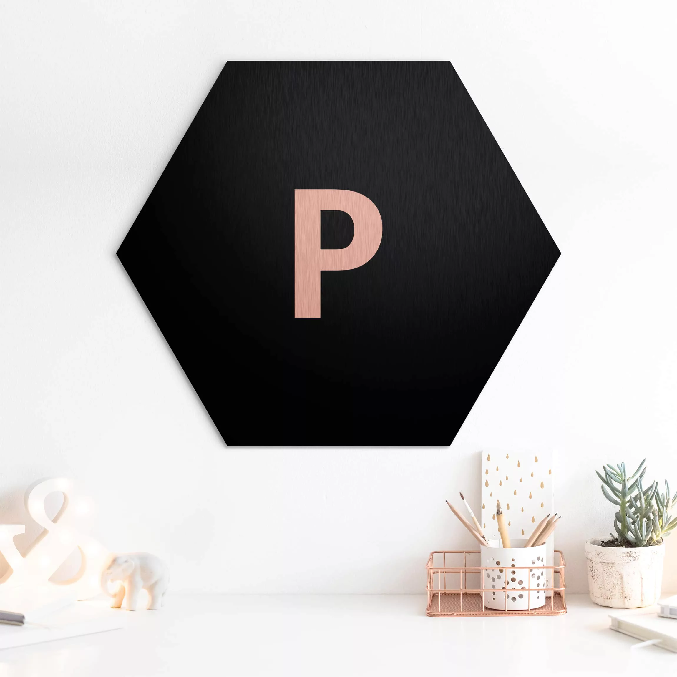 Hexagon-Alu-Dibond Bild Buchstaben Buchstabe Schwarz P günstig online kaufen