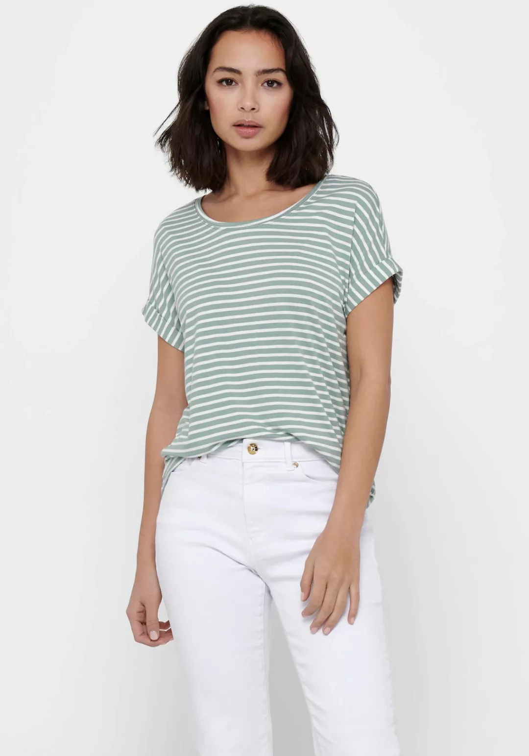 ONLY T-Shirt ONLMOSTER STRIPE S/S O-NECK TOP JRS NOOS mit Aufschlag am Arm günstig online kaufen