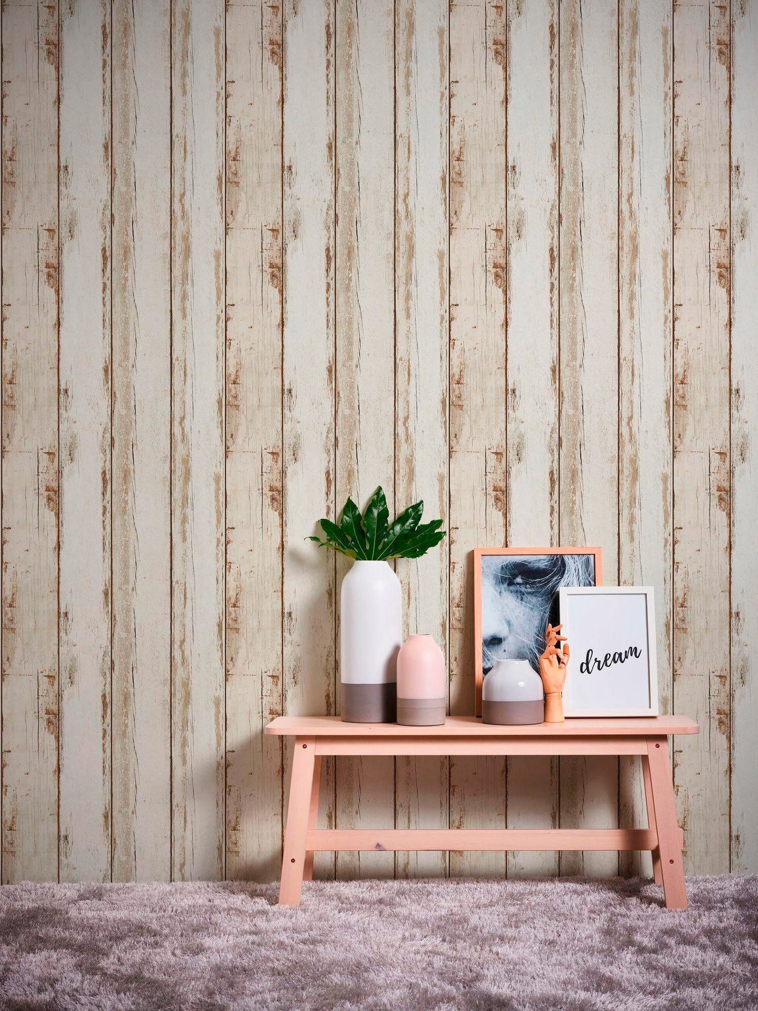 Bricoflor Holz Tapete für Schlafzimmer im Vintage Stil Shabby Chic Tapete i günstig online kaufen