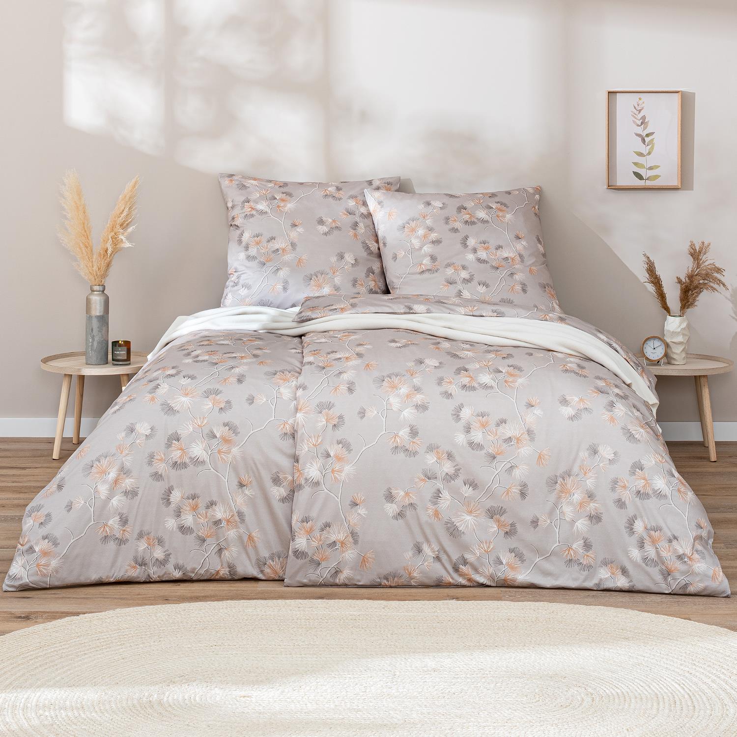 Estella Interlock Jersey Bettwäsche Rumi 6963-800 Blume Silber 135x200 günstig online kaufen