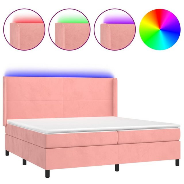 vidaXL Boxspringbett Boxspringbett mit Matratze LED Rosa 200x200 cm Samt Be günstig online kaufen