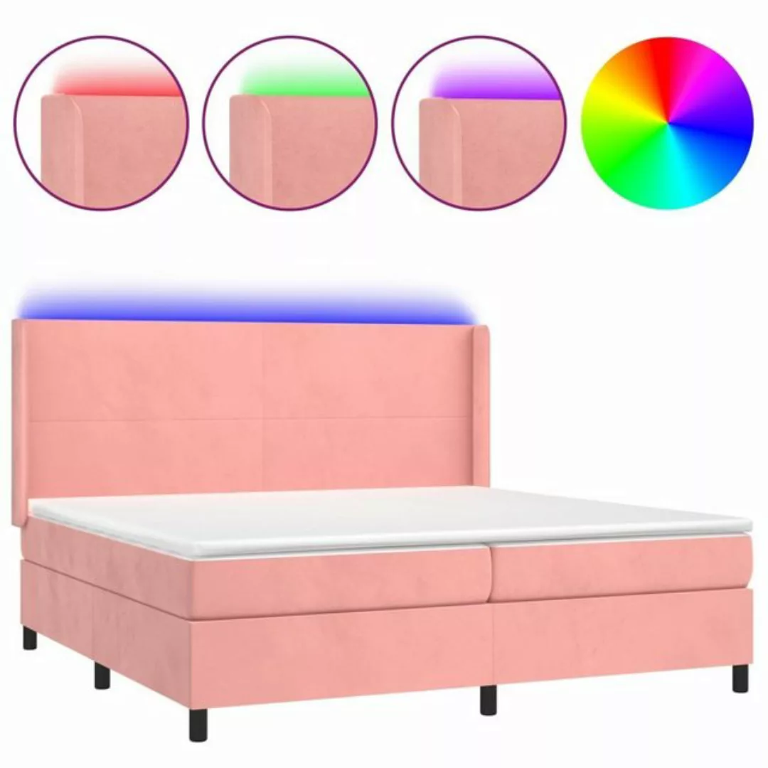 vidaXL Boxspringbett Boxspringbett mit Matratze LED Rosa 200x200 cm Samt Be günstig online kaufen