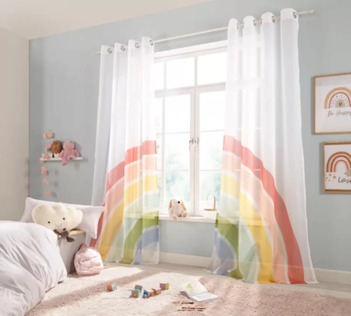 Lüttenhütt Gardine »Regenbogen«, (2 St.), Kindergardine, bedruckt, gewebt, günstig online kaufen