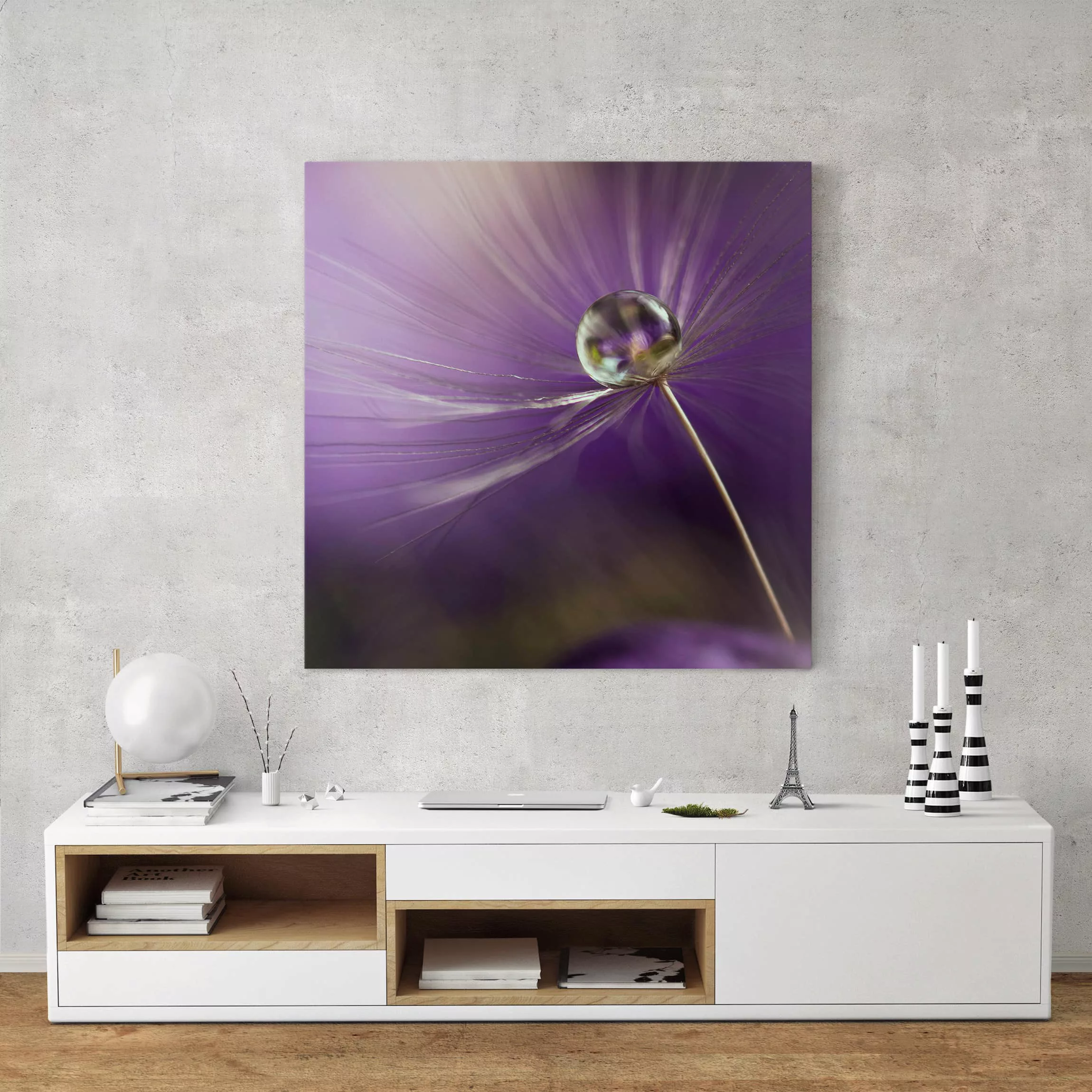 Leinwandbild Blumen - Quadrat Pusteblume in Violett günstig online kaufen