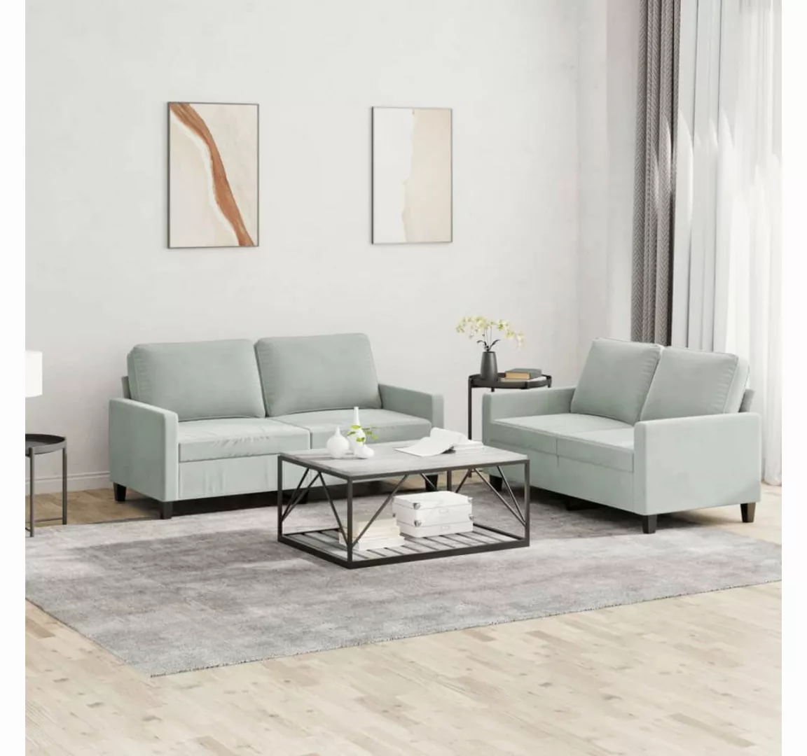 vidaXL Sofa Sofagarnitur Set mit Kissen Samt, 2-tlg., Hellgrau günstig online kaufen