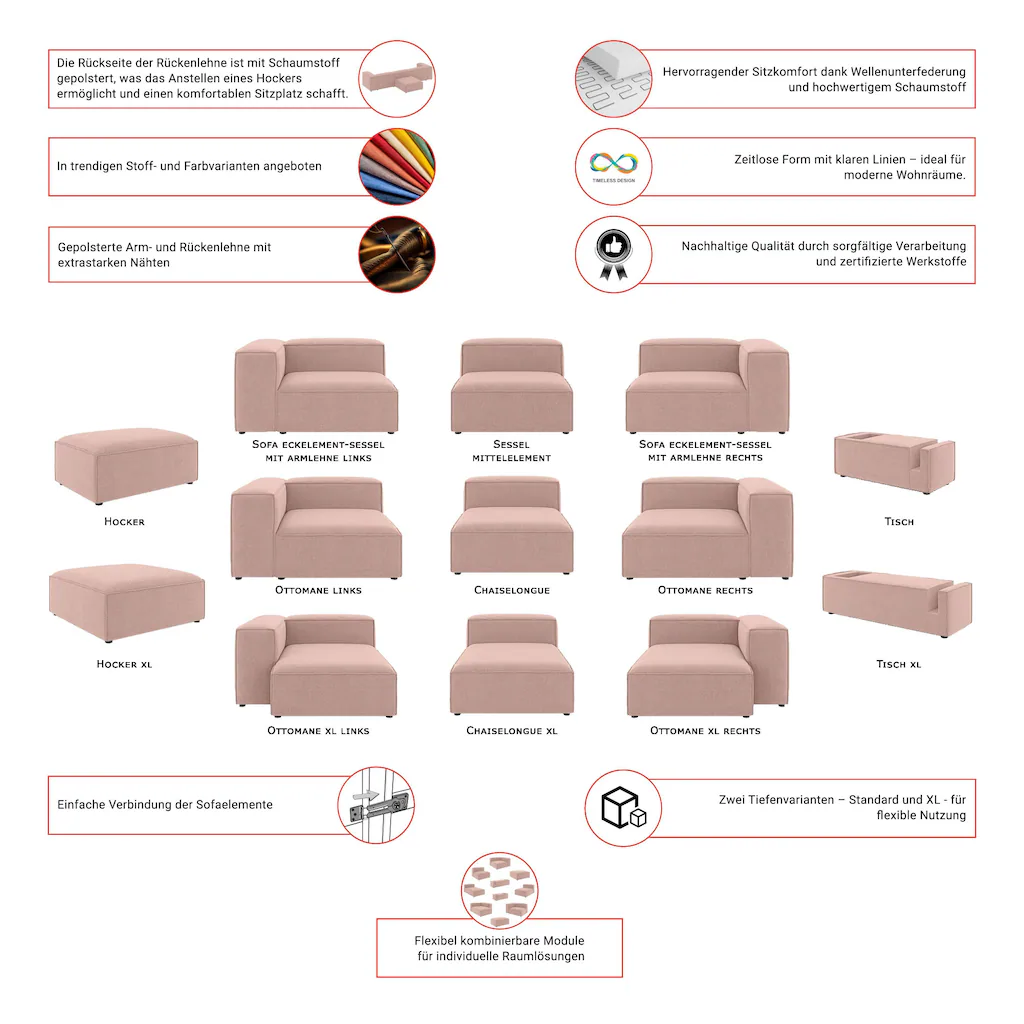 INOSIGN Sofa-Eckelement "HAILY Sessel mit Armlehne links/rechts, Maße B/T/H günstig online kaufen