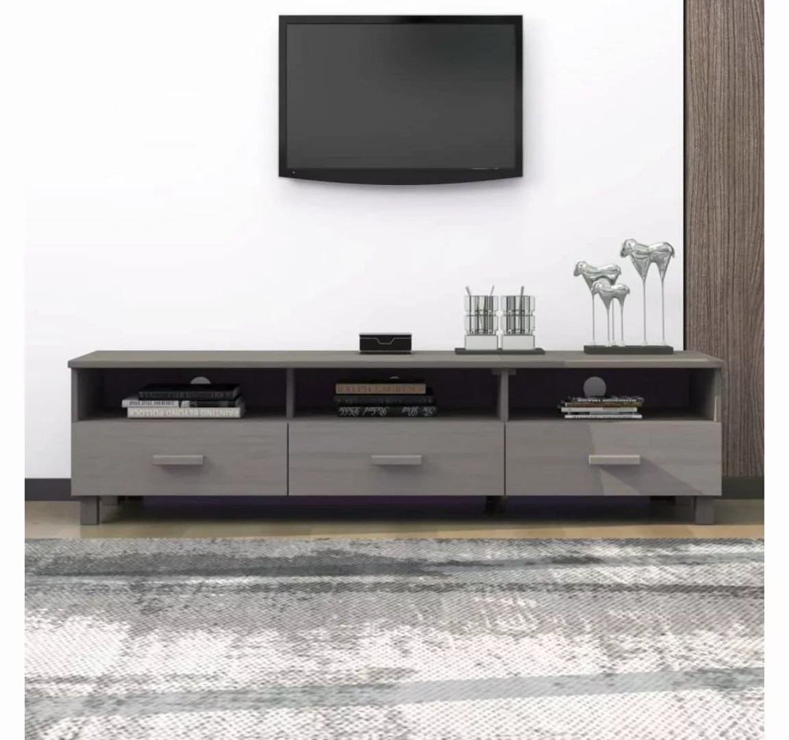 furnicato TV-Schrank HAMAR Hellgrau 158x40x40 cm Massivholz Kiefer günstig online kaufen