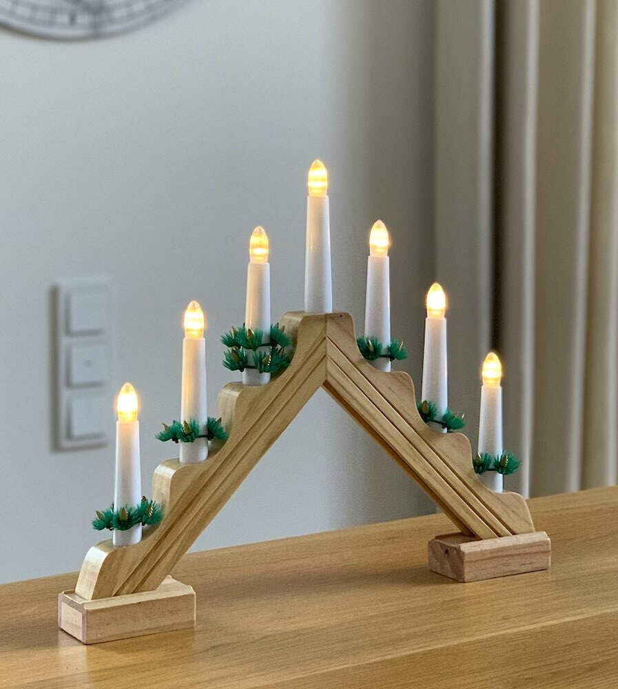 LED Lichterbogen Weihnachten Fensterleuchter Holz 7-flammig Batterie Timer günstig online kaufen