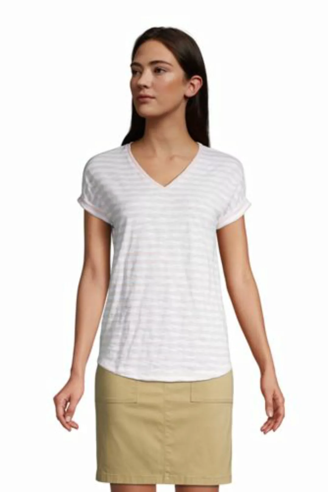 Shirt mit V-Ausschnitt, Damen, Größe: L Normal, Pink, Baumwoll-Mischung, by günstig online kaufen