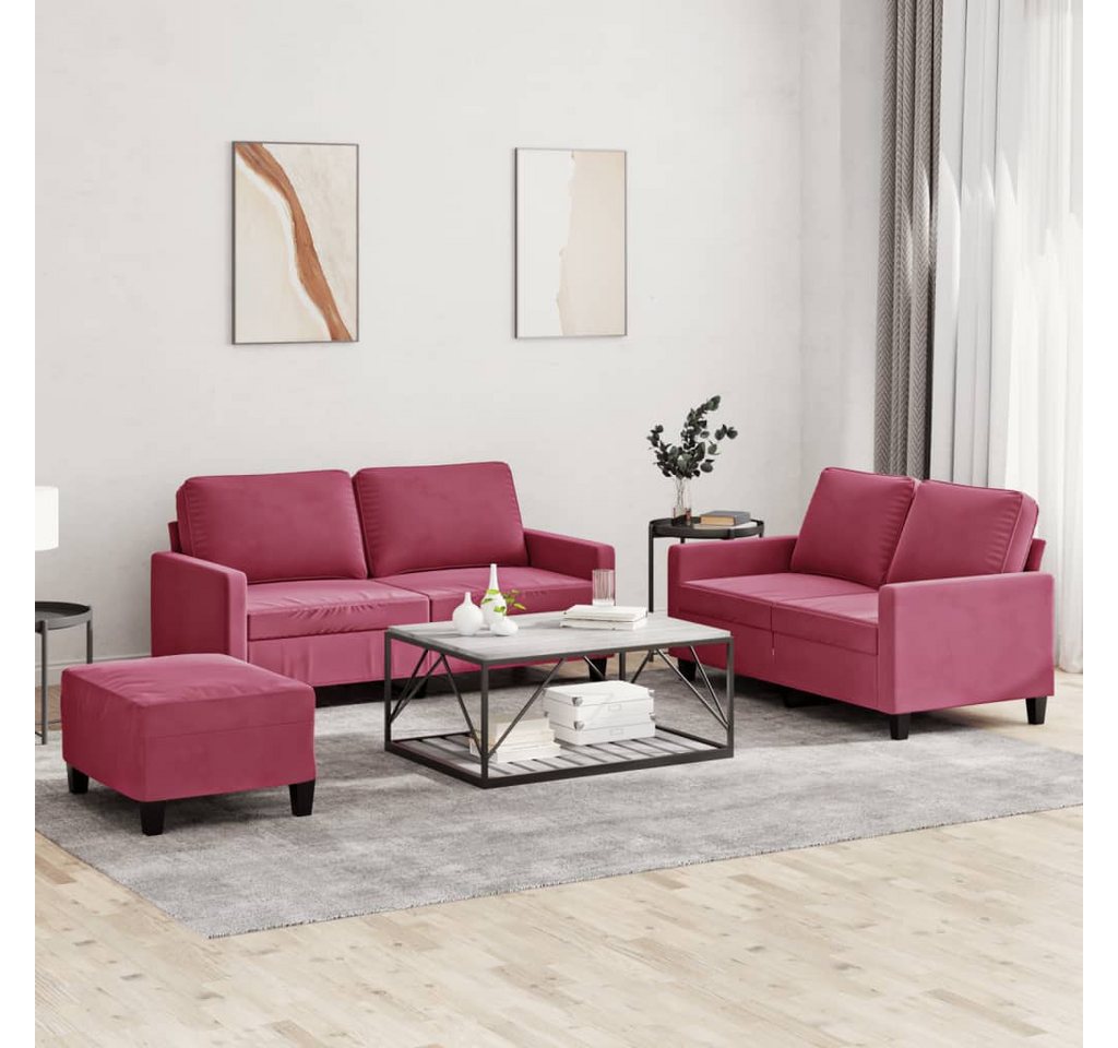 vidaXL Sofa Sofagarnitur Set mit Kissen Samt, 3-tlg., Rot günstig online kaufen