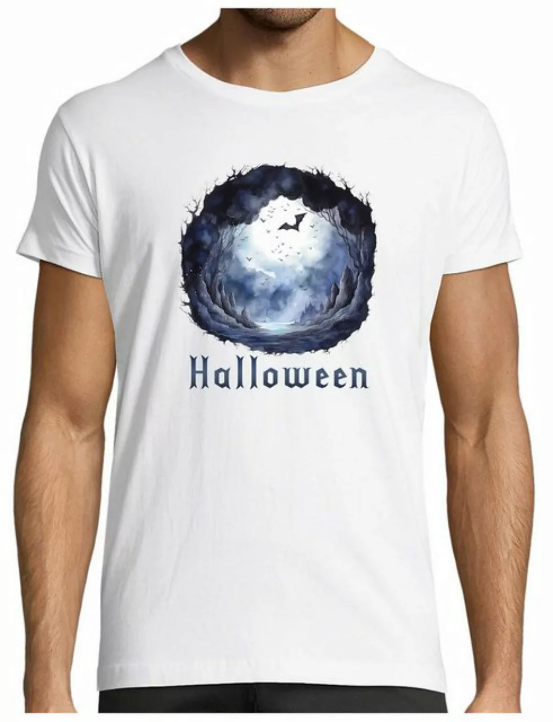 MyDesign24 T-Shirt Herren Halloween Shirt - mystische Landschaft Motiv Baum günstig online kaufen