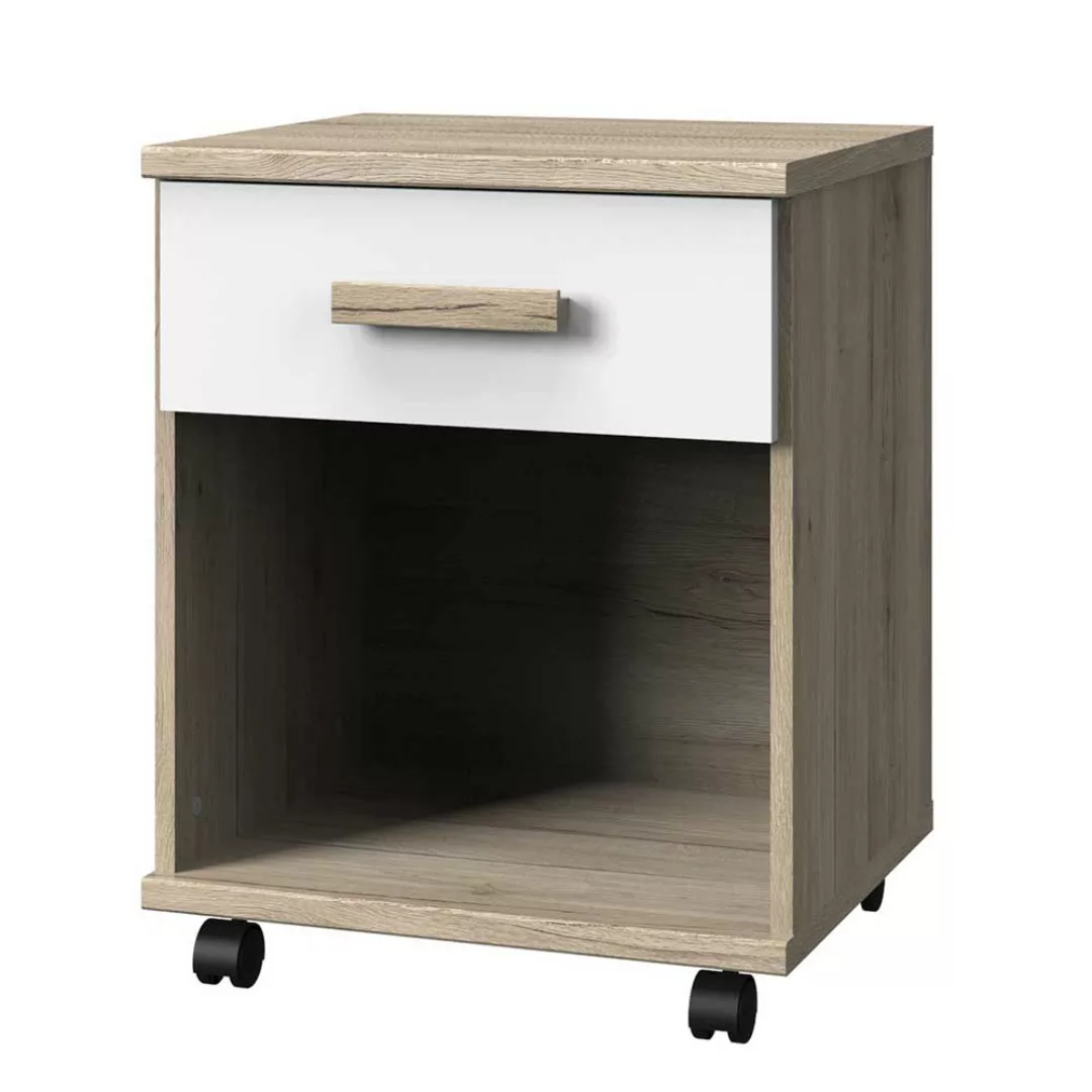 Schreibtischrollcontainer mit Schublade in Eiche San Remo Weiß günstig online kaufen
