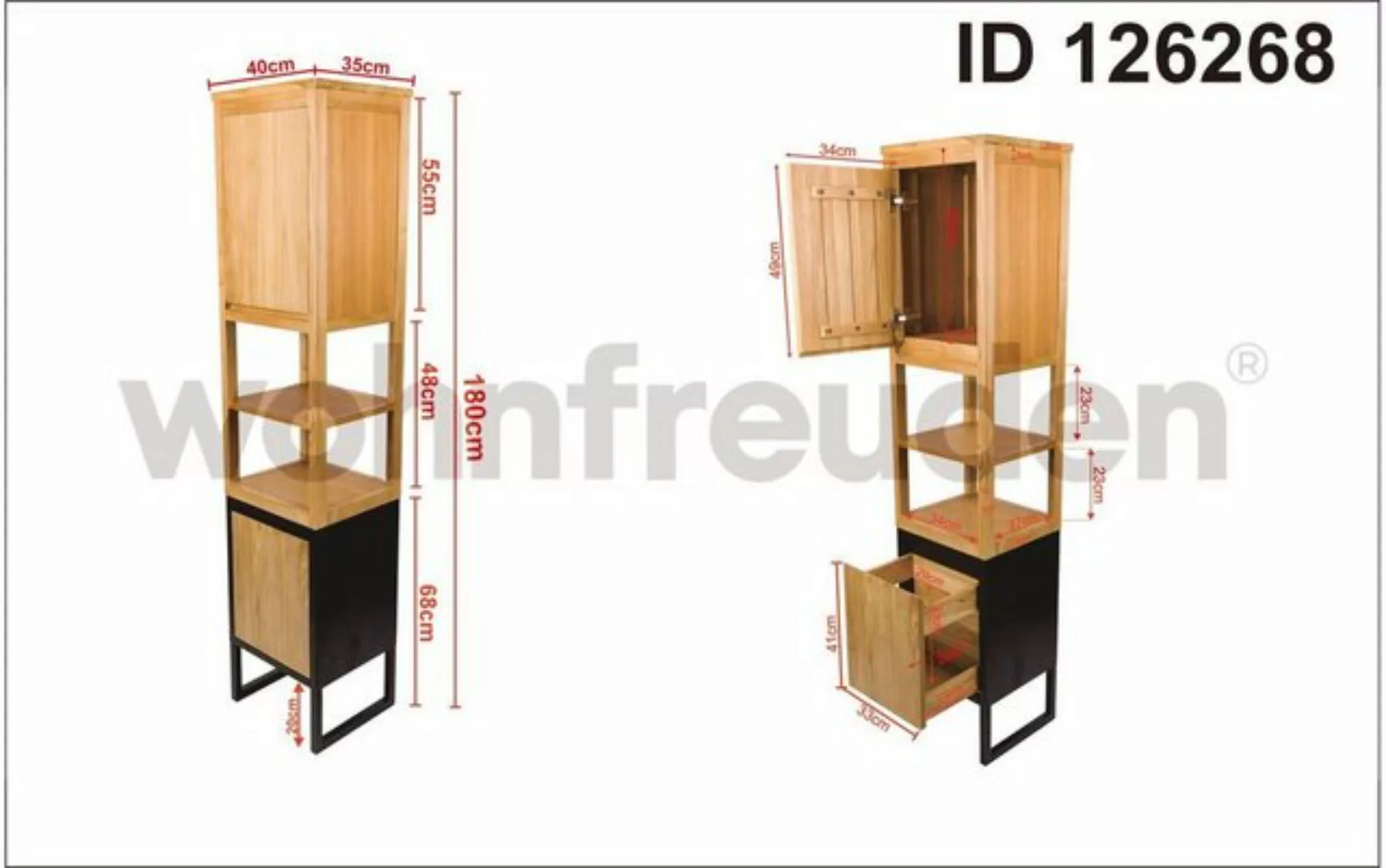 wohnfreuden Hochschrank Teakholz Hochschrank SAMURAI 180 cm günstig online kaufen