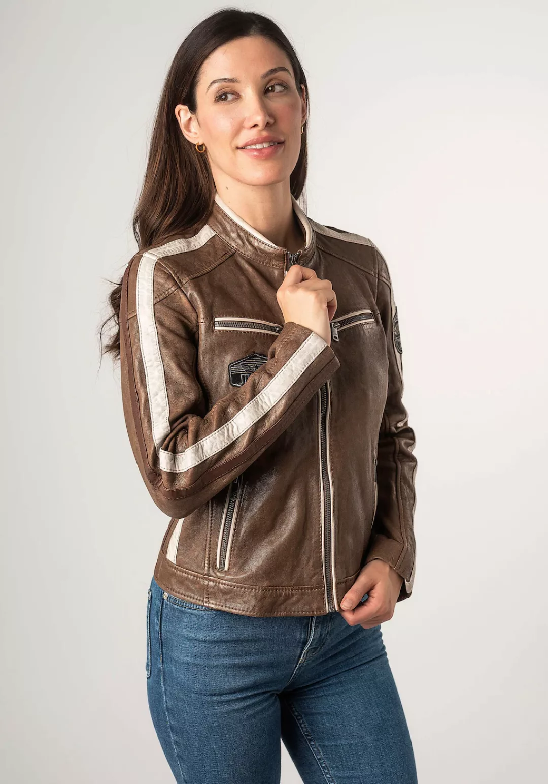 Mauritius Lederjacke "MWHighwalie", im Racer-Look, mit Patch günstig online kaufen