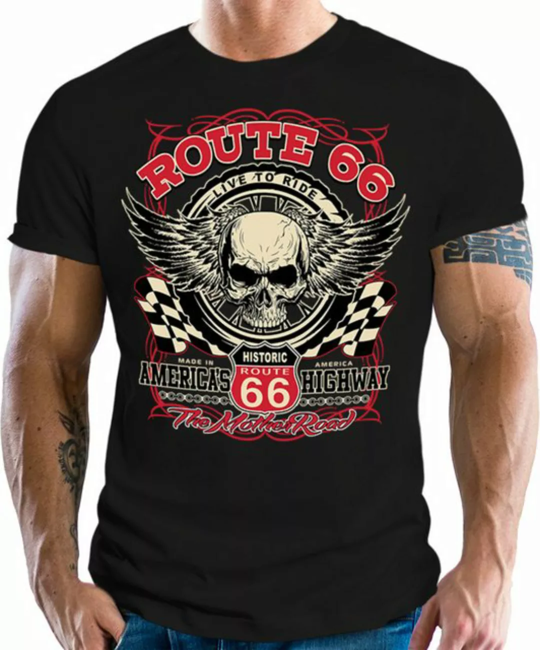 GASOLINE BANDIT® T-Shirt für Motorradfahrer und Biker: Americas Highway Rou günstig online kaufen