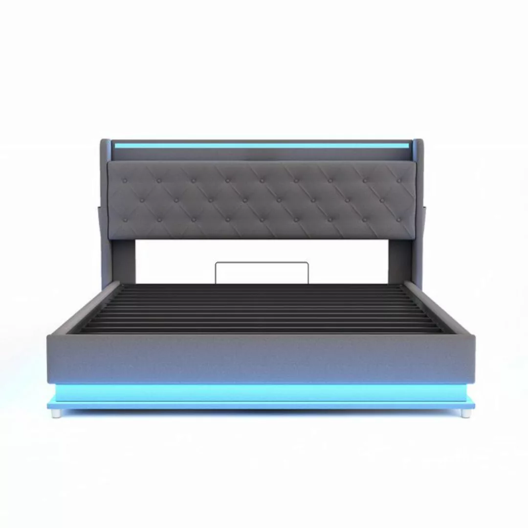 REDOM Polsterbett LED Doppelbett mit USB-Ladeanschluss und Hydraulischer La günstig online kaufen
