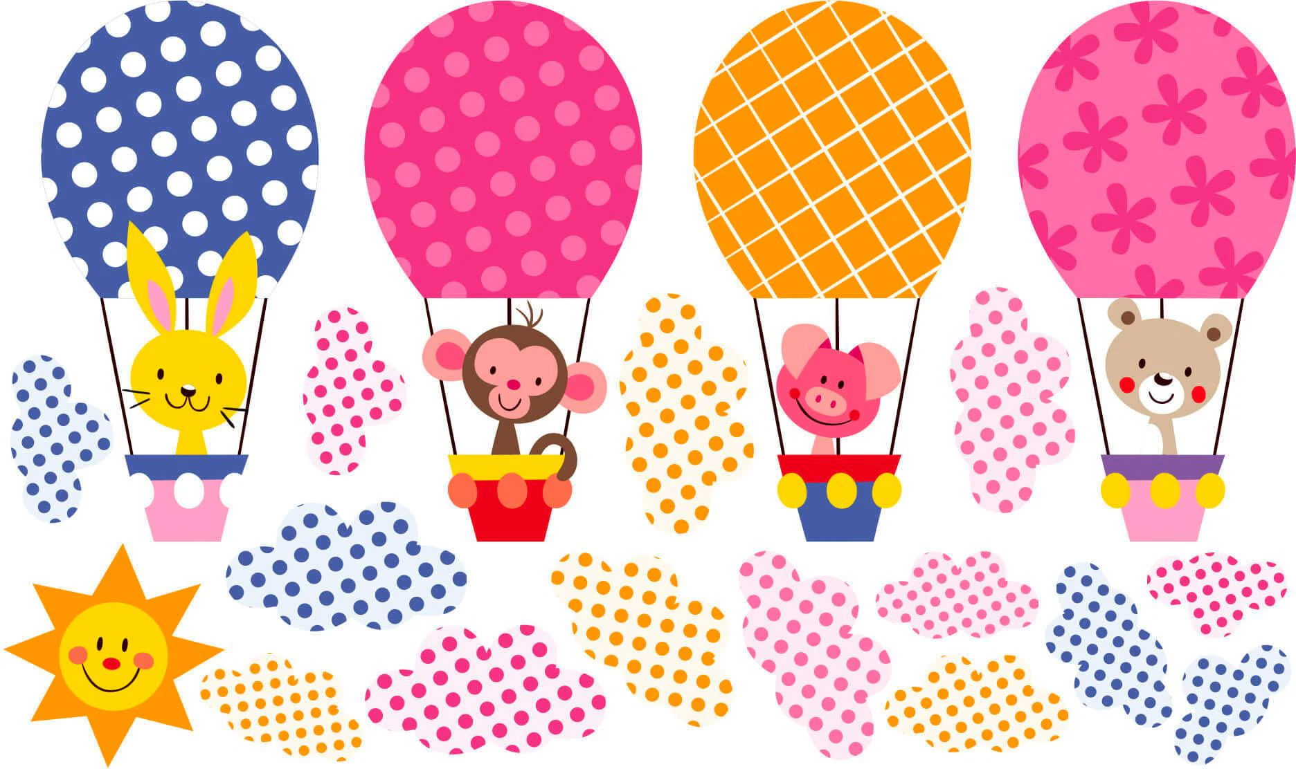 Wall-Art Wandtattoo "Muster Lustige Tiere im Heißluftballon", selbstklebend günstig online kaufen