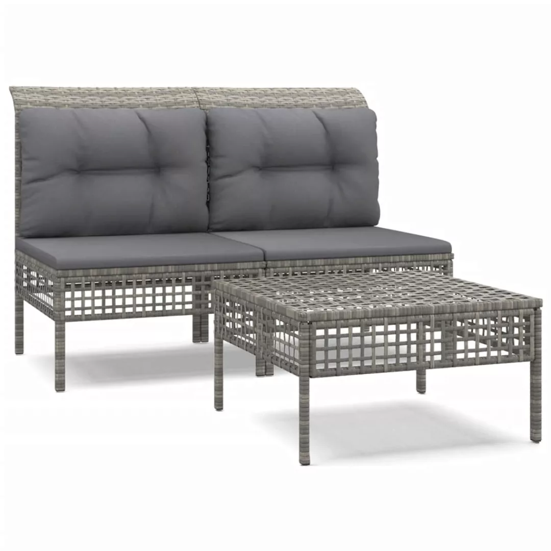 Vidaxl 3-tlg. Garten-lounge-set Mit Kissen Grau Poly Rattan günstig online kaufen