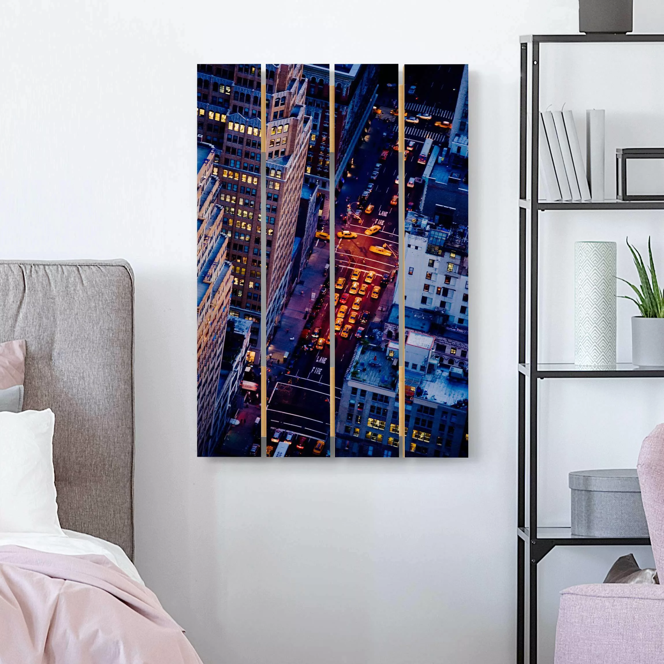 Holzbild Plankenoptik Architektur & Skyline - Hochformat Manhattans Taxilic günstig online kaufen