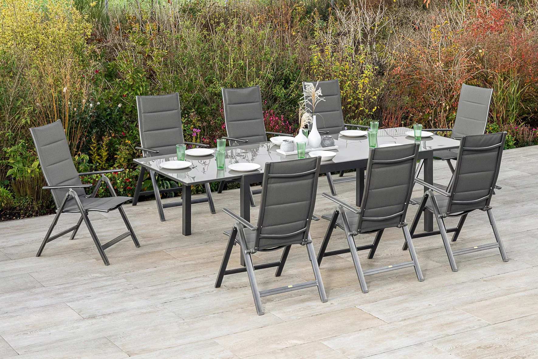 MERXX Garten-Essgruppe "Taviano", (Set, 9 tlg.), 8 Klappsessel, 5-fach vers günstig online kaufen