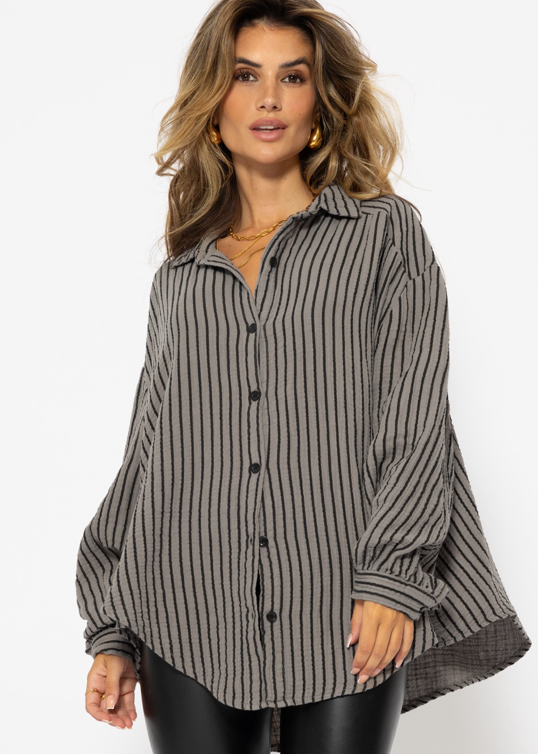 SASSYCLASSY Longbluse Oversize Musselin Bluse Damen günstig online kaufen
