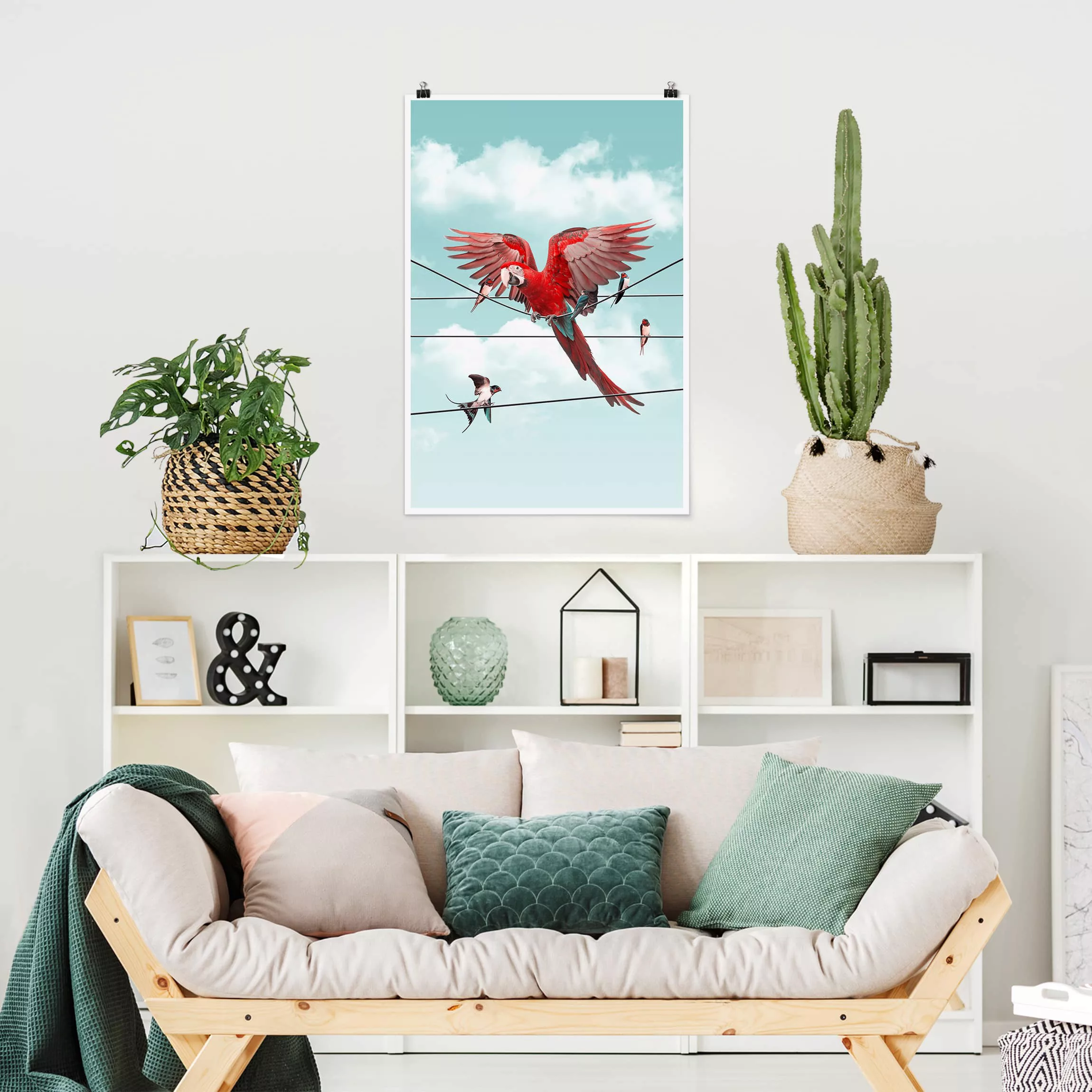 Poster Tiere - Hochformat Himmel mit Vögeln günstig online kaufen